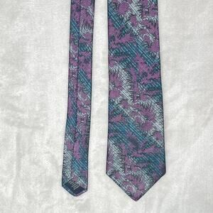 Portofino Collection Silk Tie Abstract Purple Teal Silver USA Vintage 90s